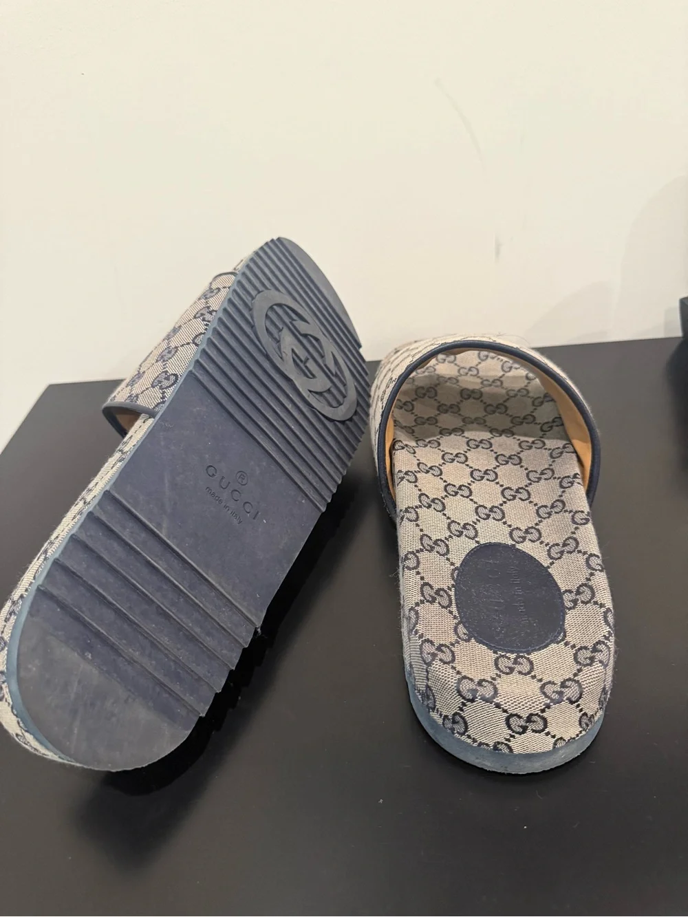 Gucci Beige and Brown GG Canvas Slide Sandals